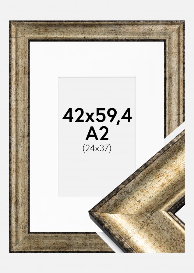 Rahmen Saltsjöbaden Antik-Gold 42x59,4 cm (A2) - Passepartout Weiß 25x38 cm