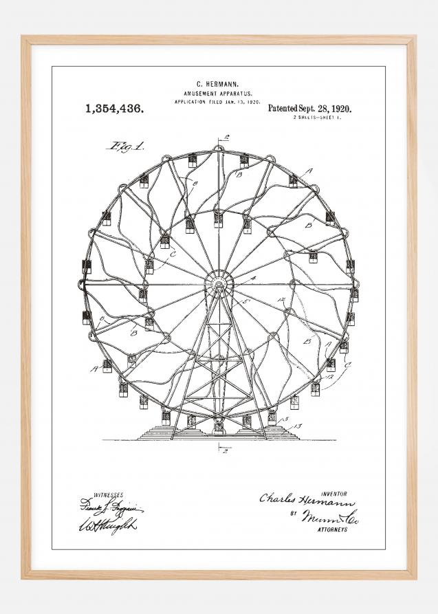 Patentzeichnung - Riesenrad - Weiß Poster