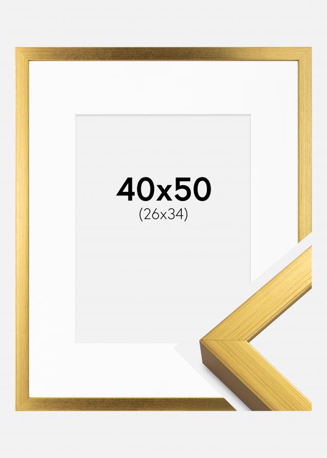 Rahmen Falun Gold 40x50 cm - Passepartout Weiß 27x35 cm