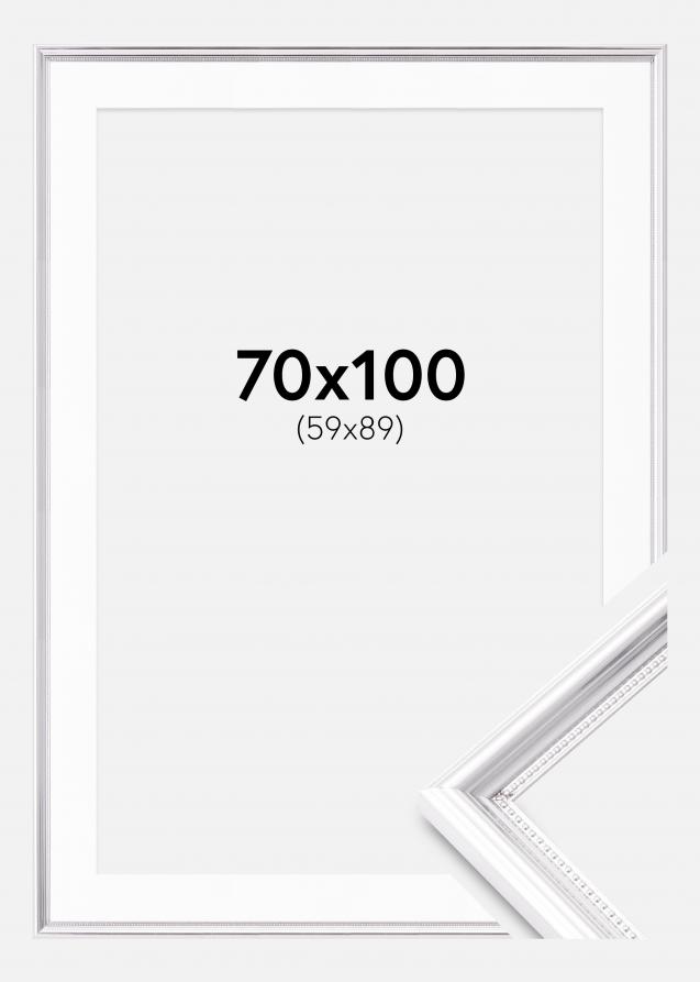 Rahmen Gala Silber 70x100 cm - Passepartout Weiß 60x90 cm