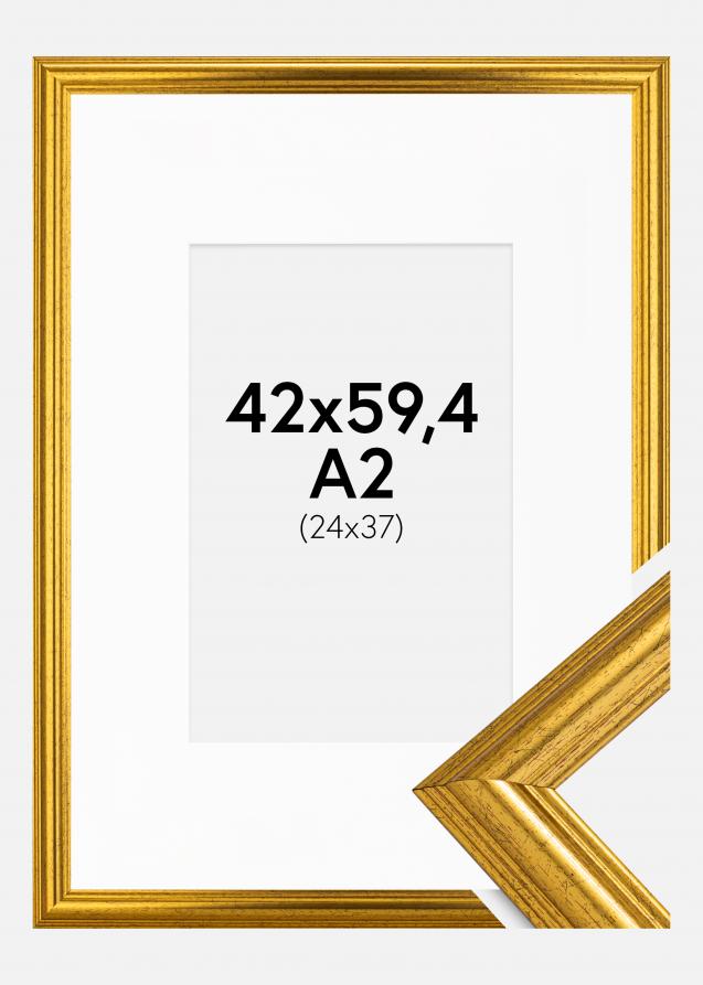 Rahmen Västkusten Gold 42x59,4 cm (A2) - Passepartout Weiß 25x38 cm