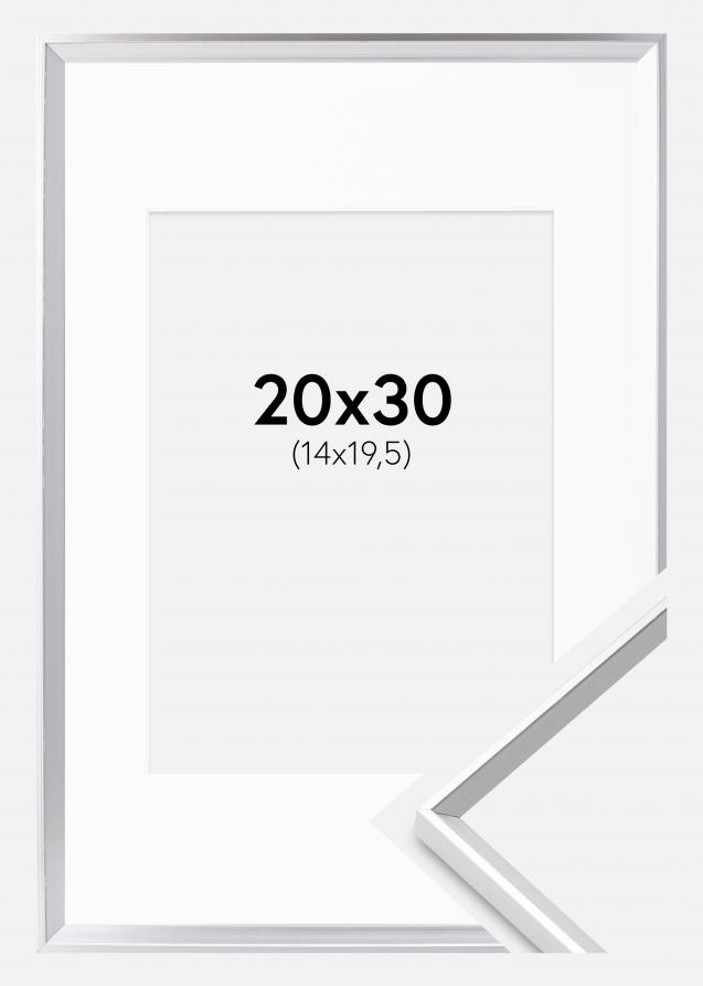 Rahmen Desire Silber 20x30 cm - Passepartout Weiß 15x21 cm (A5)