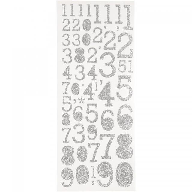 Focus Glitter Stickers Silber Numbers