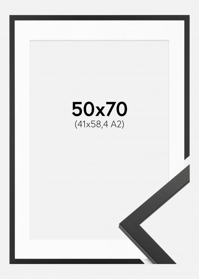Rahmen Trendy Schwarz 50x70 cm - Passepartout Weiß 42x59,4 cm (A2)