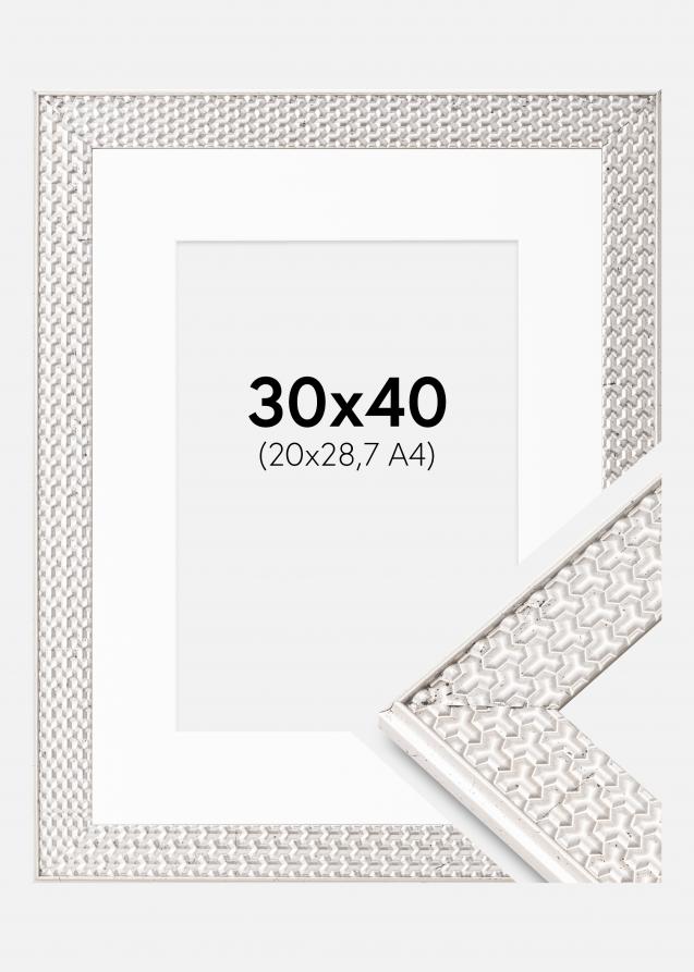 Rahmen Grace Silber 30x40 cm - Passepartout Weiß 21x29,7 cm (A4)