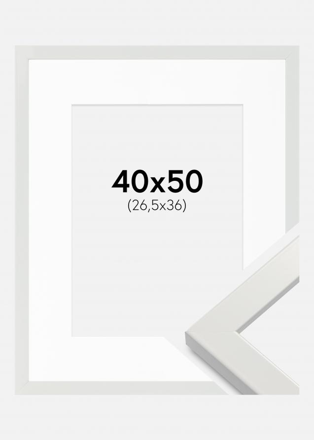 Rahmen White Wood Glossy 40x50 cm - Passepartout Weiß 27,5x37 cm