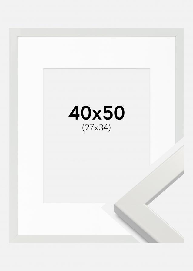 Rahmen White Wood Glossy 40x50 cm - Passepartout Weiß 28x35 cm