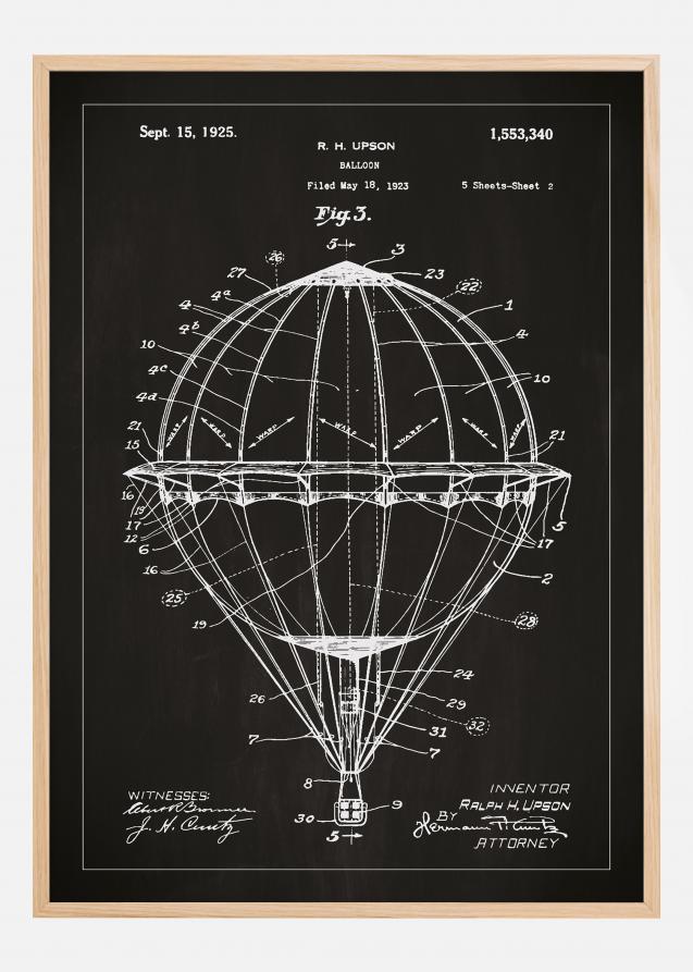 Patentzeichnung - Heißluftballon - Schwarz Poster