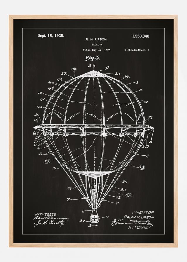 Patentzeichnung - Heißluftballon - Schwarz Poster