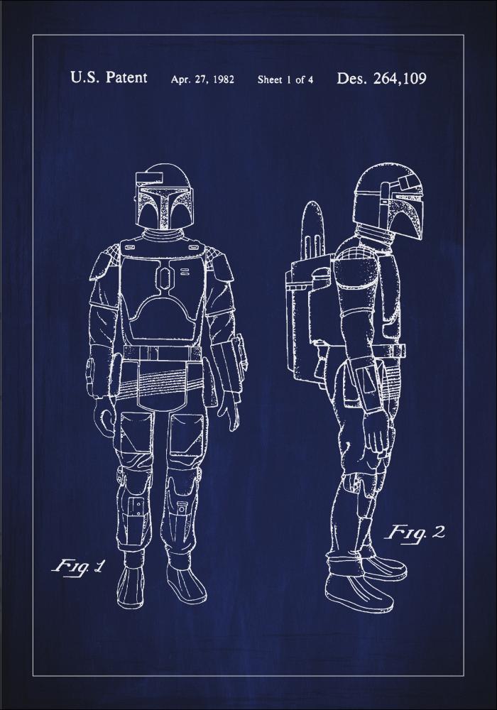 Patentzeichnung - Star Wars - Boba Fett - Blau Poster