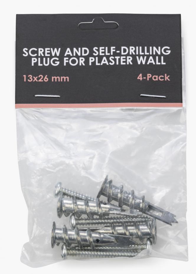 Schraube und selbstbohrender Dübel für Gipswand - 4er-Pack (13x26 mm)
