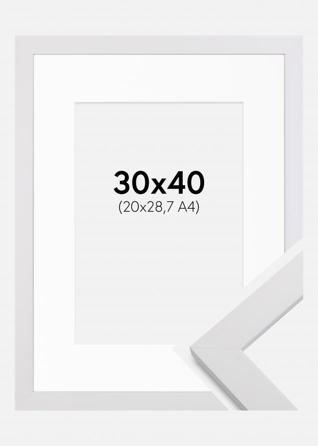 Rahmen White Wood 30x40 cm - Passepartout Weiß 21x29,7 cm (A4)