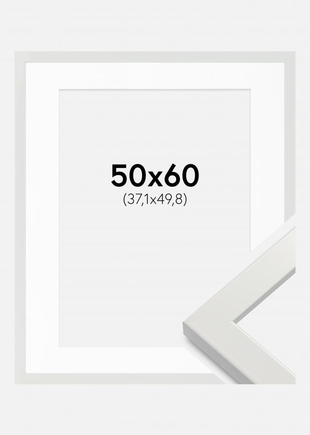 Rahmen White Wood Glossy 50x60 cm - Passepartout Weiß 15x20 inches
