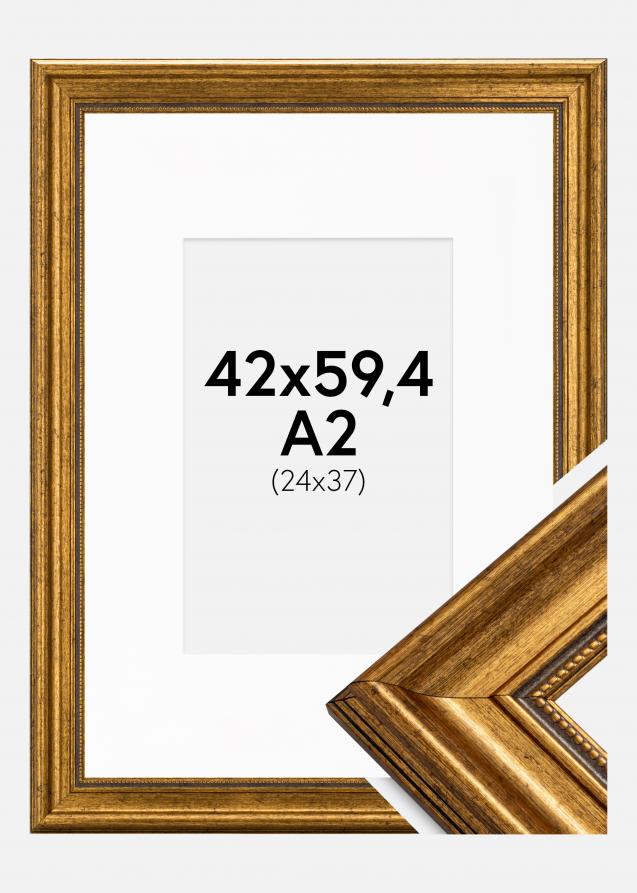 Rahmen Rokoko Gold 42x59,4 cm (A2) - Passepartout Weiß 25x38 cm