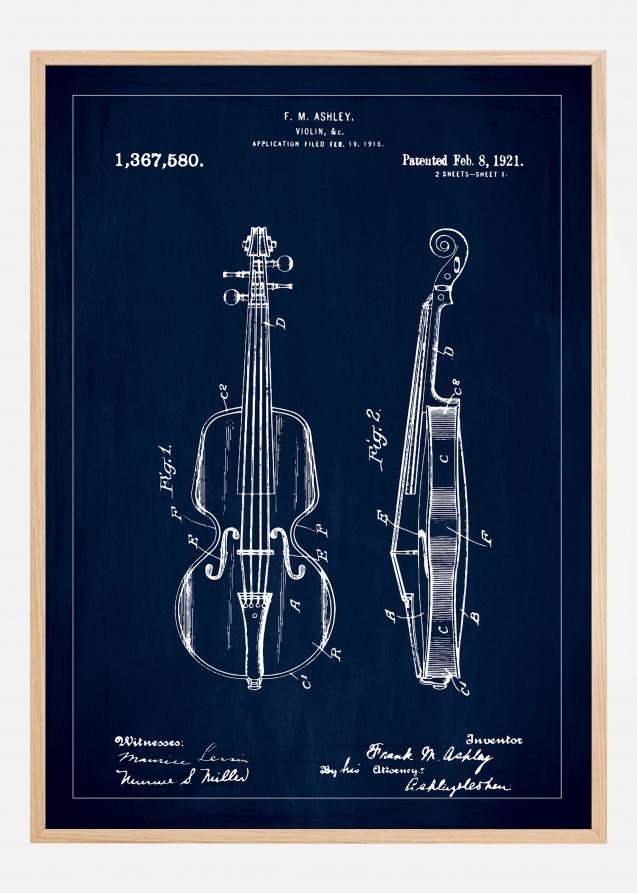 Patentzeichnung - Geige - Blau Poster