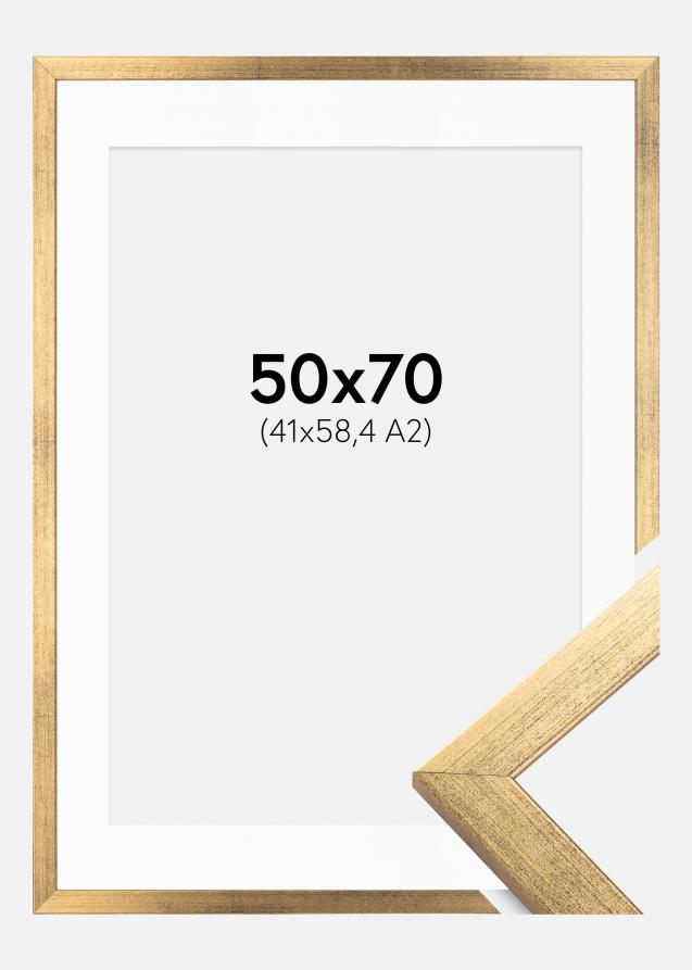 Rahmen Stilren Gold 50x70 cm - Passepartout Weiß 42x59,4 cm (A2)