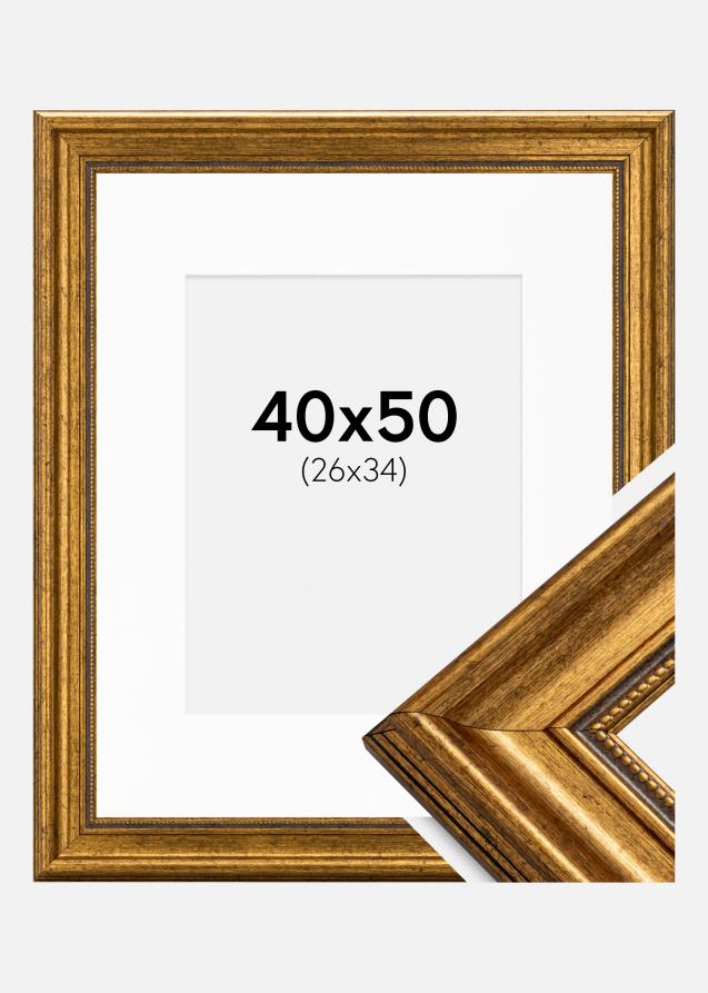 Rahmen Rokoko Gold 40x50 cm - Passepartout Weiß 27x35 cm