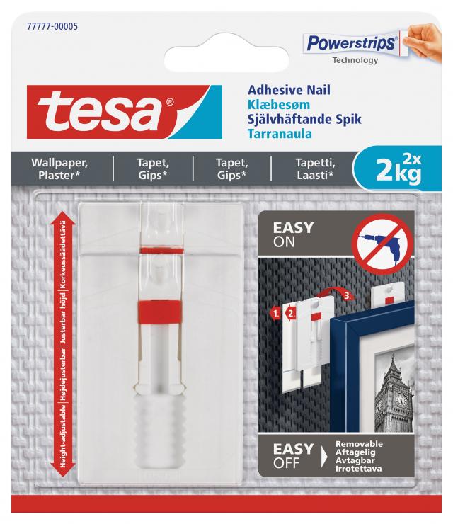 Tesa - Verstellbarer selbstklebender Nagel für alle Wandarten (max. 2x2kg)