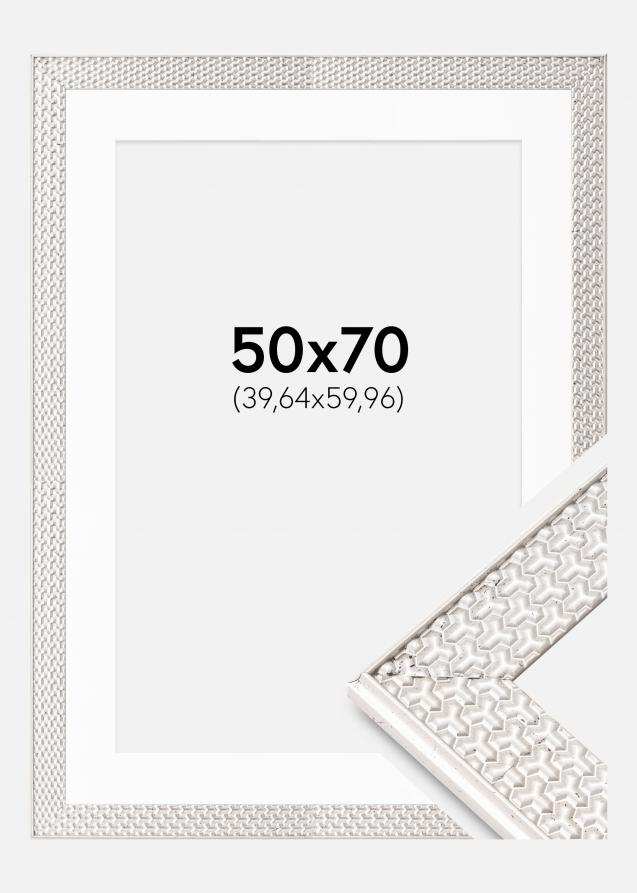 Rahmen Grace Silber 50x70 cm - Passepartout Weiß 16x24 inches