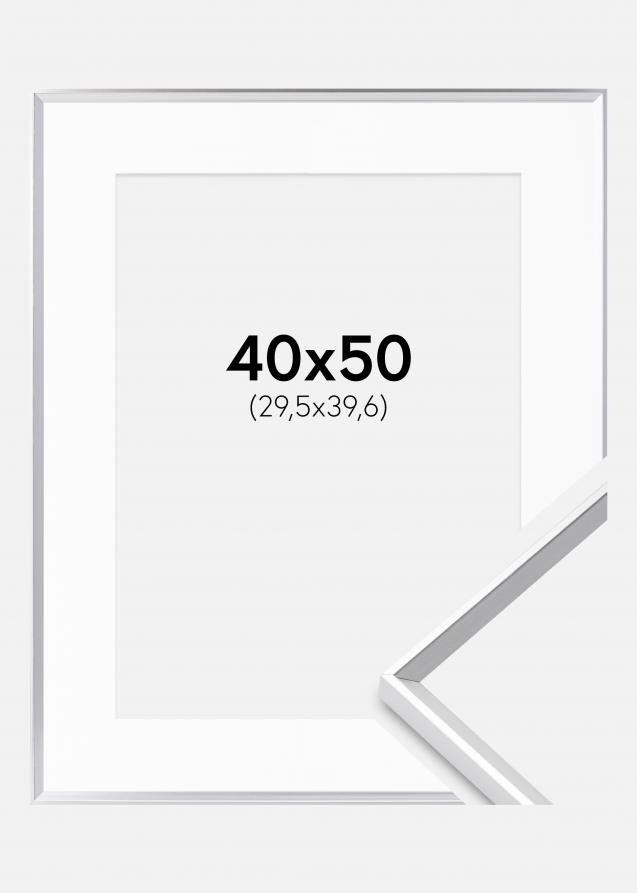 Rahmen Desire Silber 40x50 cm - Passepartout Weiß 12x16 inches