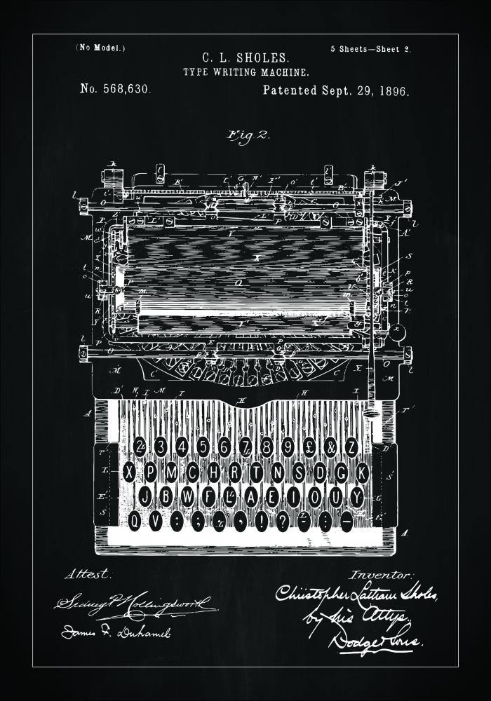 Patentzeichnung - Schreibmaschine - Schwarz Poster
