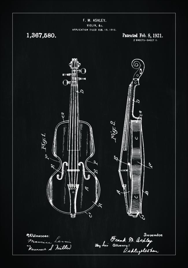 Patentzeichnung - Geige - Schwarz Poster