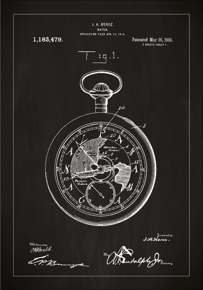 Patentzeichnung - Taschenuhr - Schwarz Poster