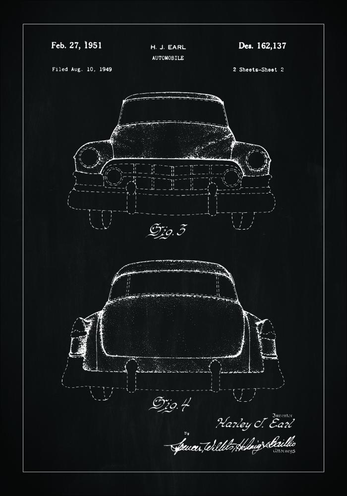 Patentzeichnung - Cadillac II - Schwarz Poster