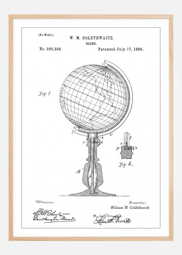 Patentzeichnung - Erdkugel - Weiß Poster