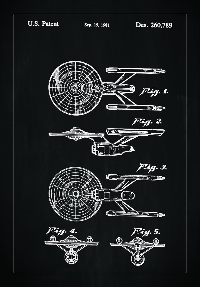 Patentzeichnung - Star Trek - USS Enterprise - Schwarz Poster