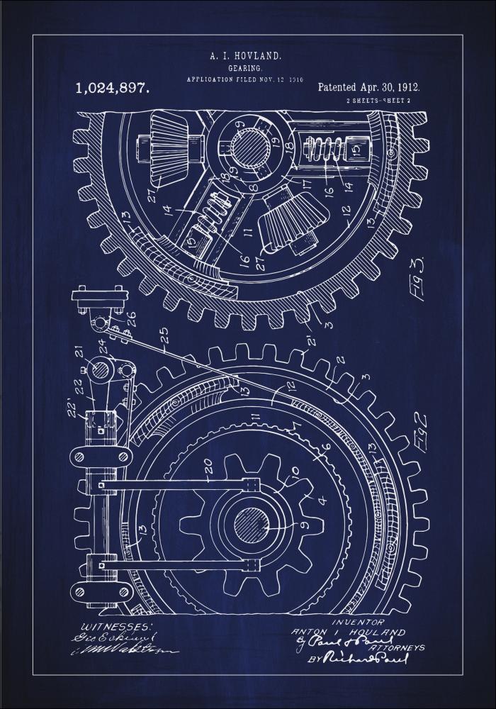 Patentzeichnung - Zahnrad - Blau Poster