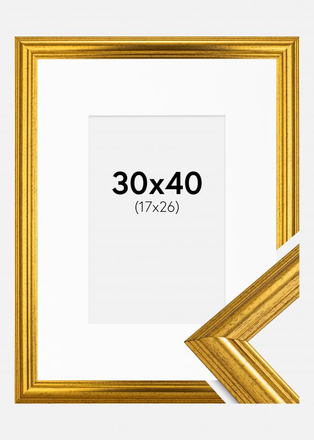 Rahmen Västkusten Gold 30x40 cm - Passepartout Weiß 18x27 cm