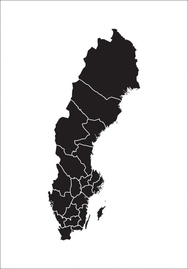 Schwedenkarte Schwarz Poster