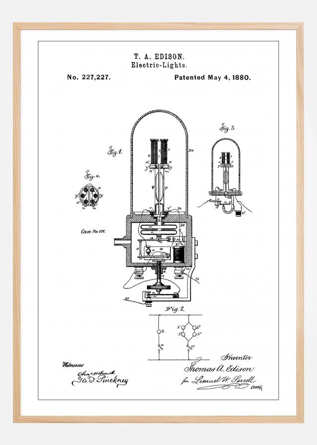 Patent Print - Edison Light - White Poster