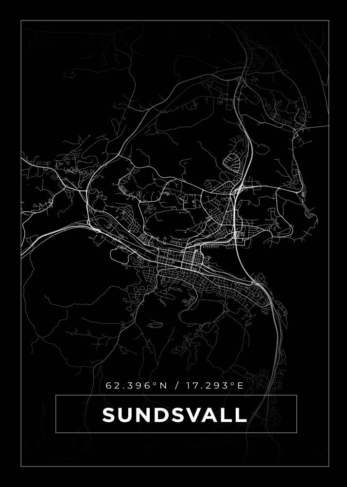 Map - Sundsvall - Black Poster
