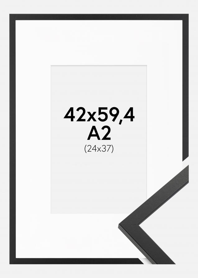 Rahmen Trendy Schwarz 42x59,4 cm (A2) - Passepartout Weiß 25x38 cm