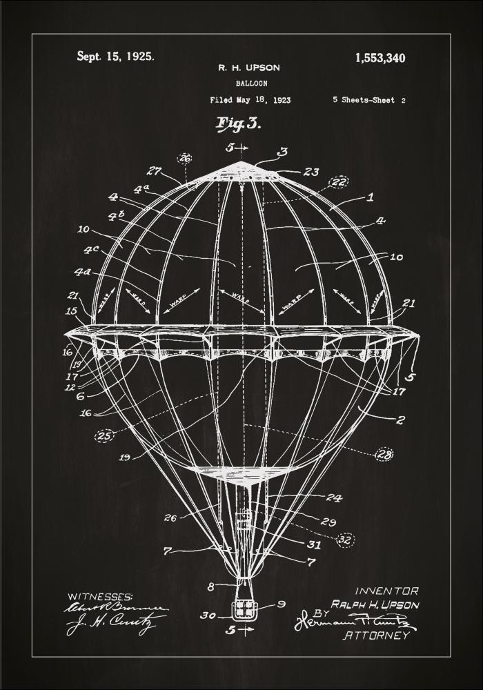 Patentzeichnung - Heiluftballon - Schwarz Poster