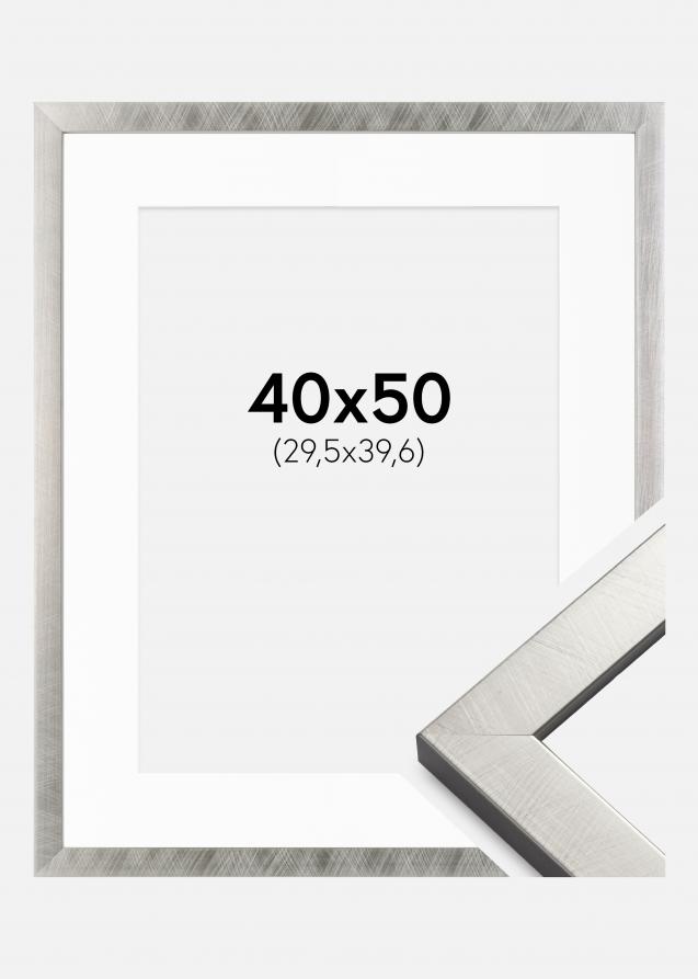 Rahmen Uppsala Silber 40x50 cm - Passepartout Weiß 12x16 inches