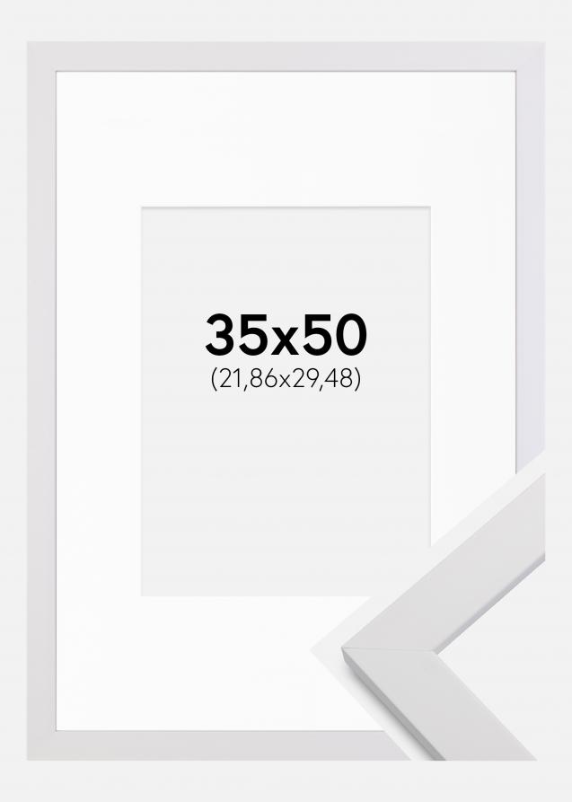 Rahmen White Wood 35x50 cm - Passepartout Weiß 9x12 inches