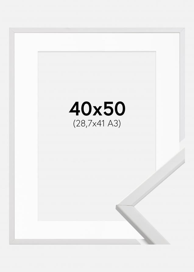 Rahmen Galant Weiß 40x50 cm - Passepartout Weiß 29,7x42 cm