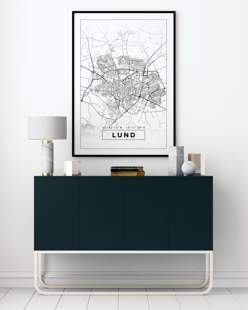 Map - Lund - White Poster