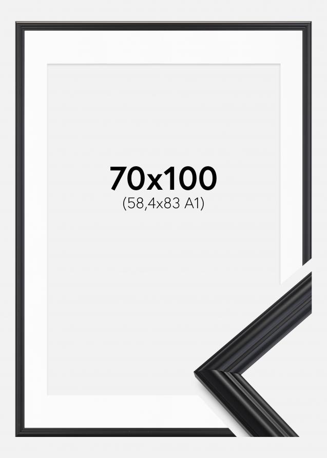Rahmen Siljan Schwarz 70x100 cm - Passepartout Weiß 59,4x84 cm (A1)