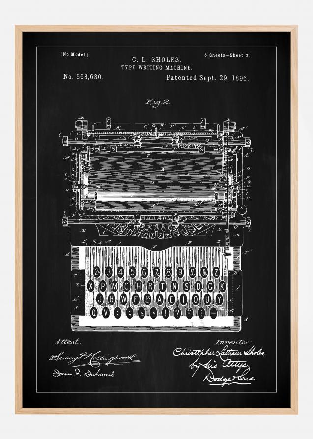 Patentzeichnung - Schreibmaschine - Schwarz Poster