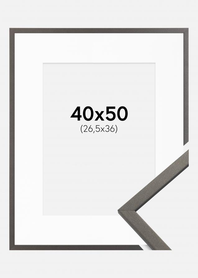Rahmen Edsbyn Graphitgrau 40x50 cm - Passepartout Weiß 27,5x37 cm
