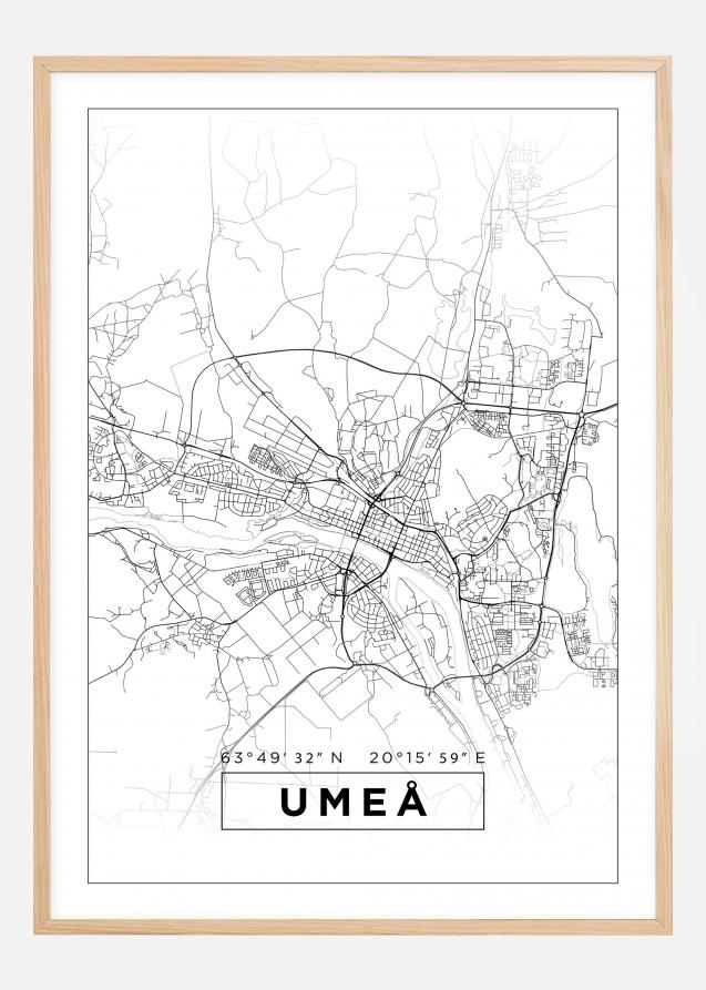 Map - Umeå - White Poster