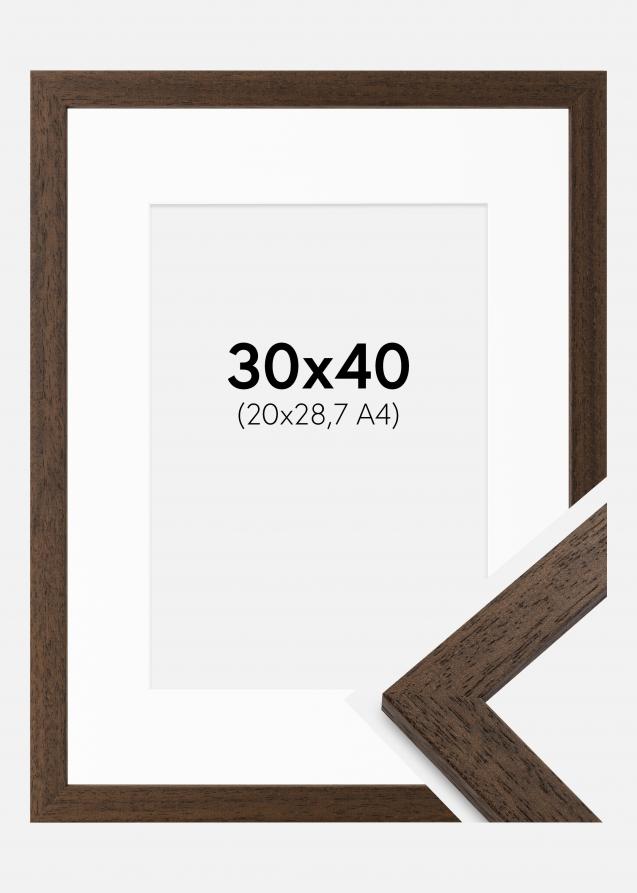 Rahmen Brown Wood 30x40 cm - Passepartout Weiß 21x29,7 cm (A4)