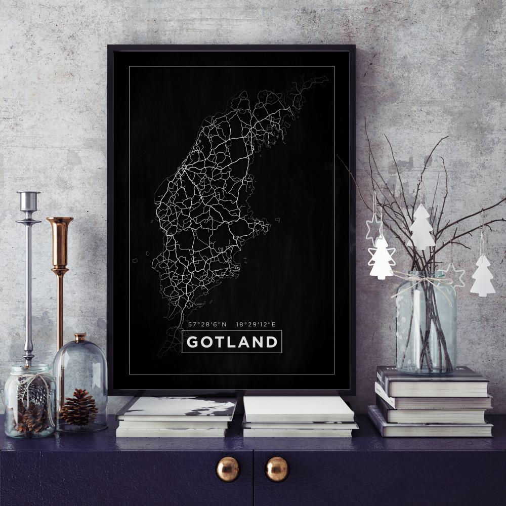 Map - Gotland - Black Poster