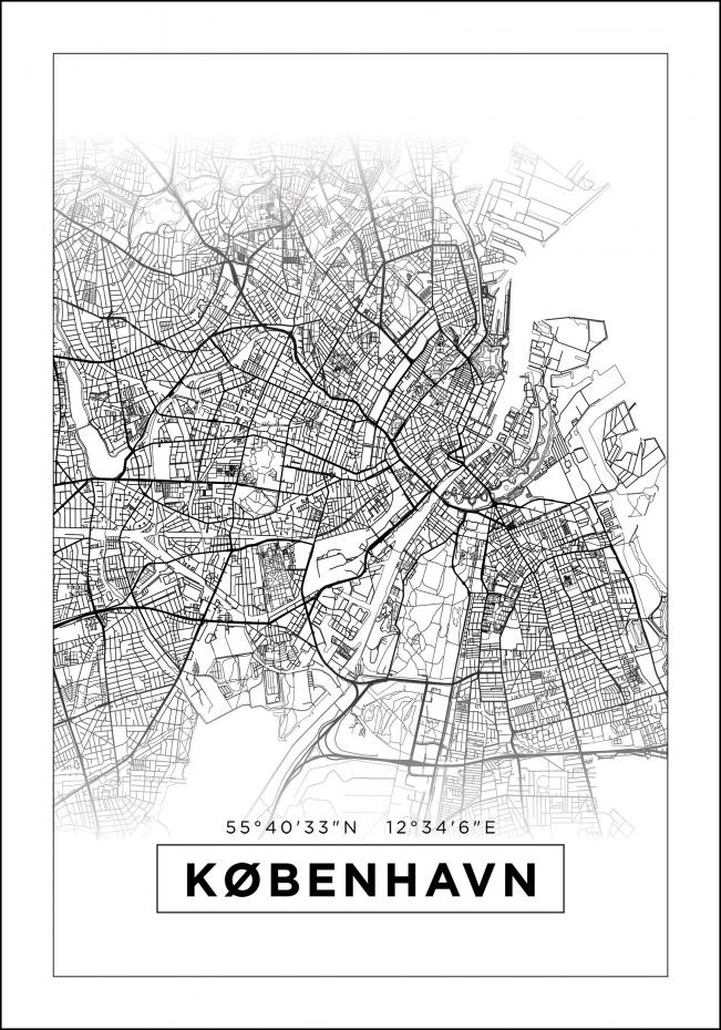 Map - Kbenhavn - White Poster