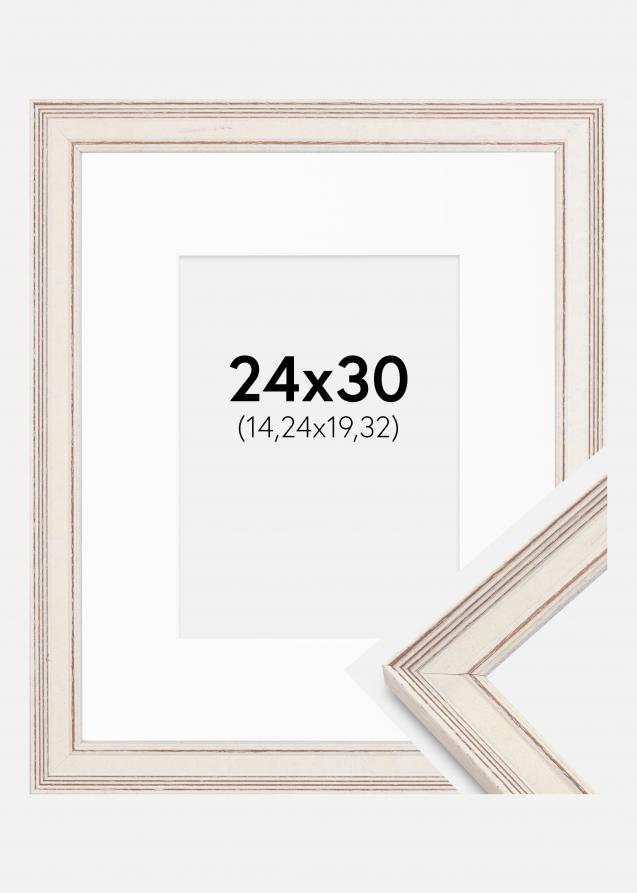 Rahmen Shabby Chic Weiß 24x30 cm - Passepartout Weiß 6x8 inches