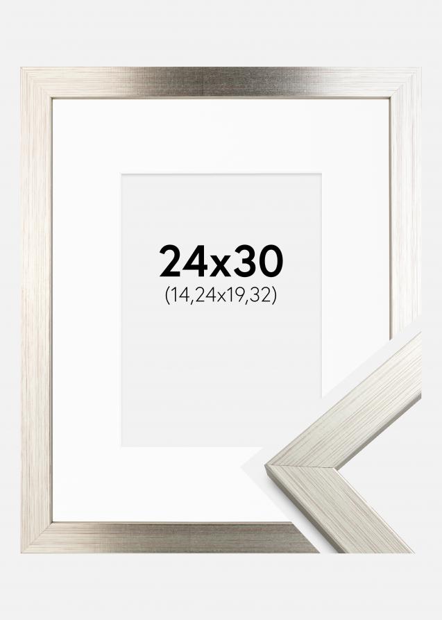 Rahmen Silver Wood 24x30 cm - Passepartout Weiß 6x8 inches